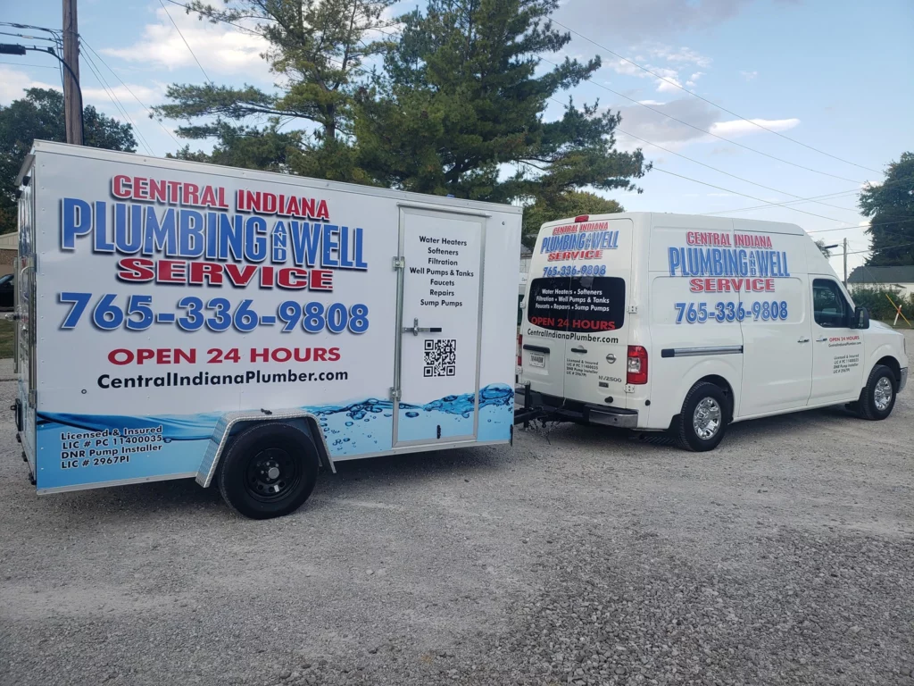 Central Indiana Plumbing and Well Service Truck and Trailer with company logo